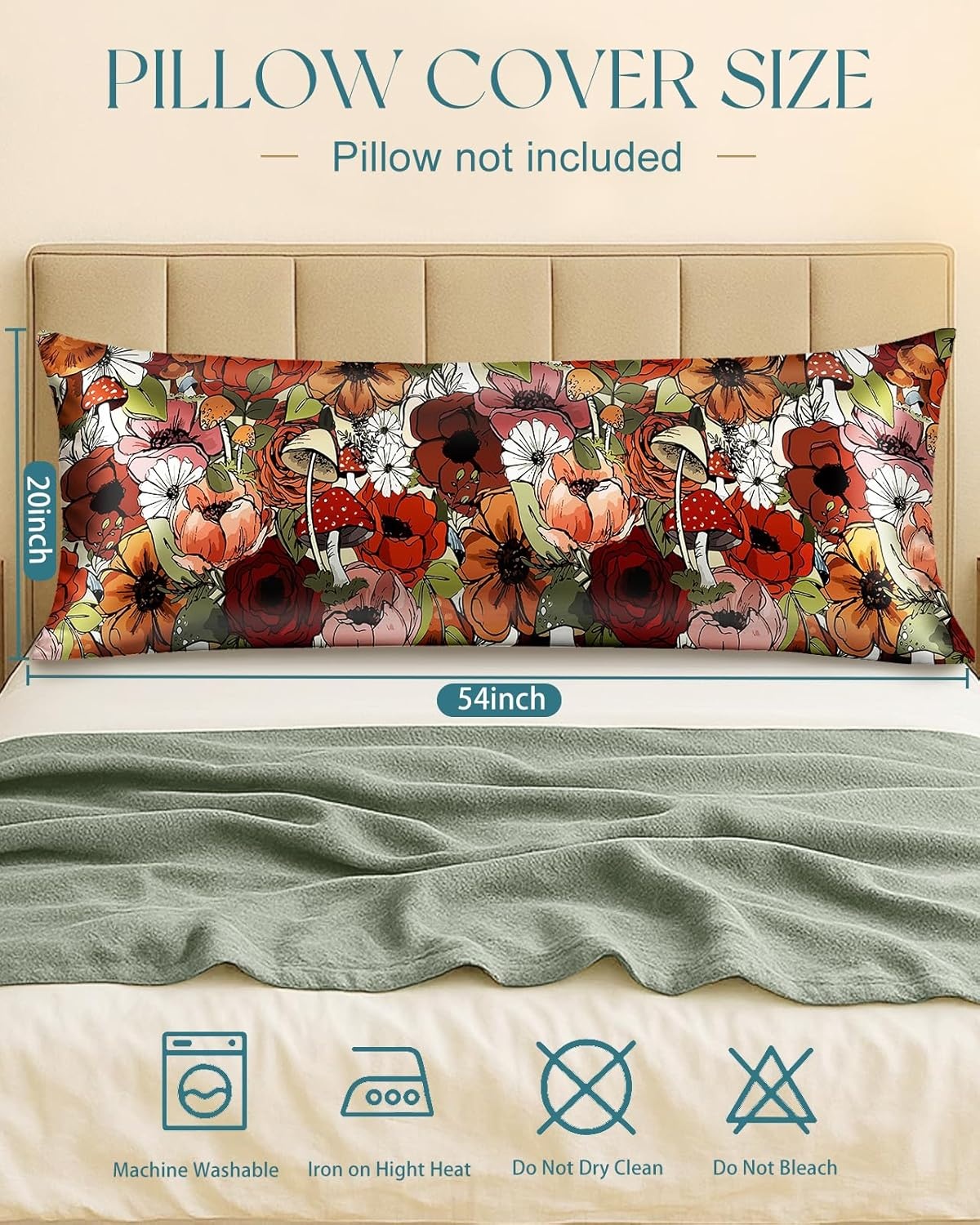 image:imageMiss Adola Silk Body Pillow Cover with Zipper 20x54 Inch Silk Long Pillow Case for Women Ladies Adults Soft Bed Decorative Cute Boho Large Body Pillowcase Sham for Hair and Skin Watercolor FlowerFlower Mogu