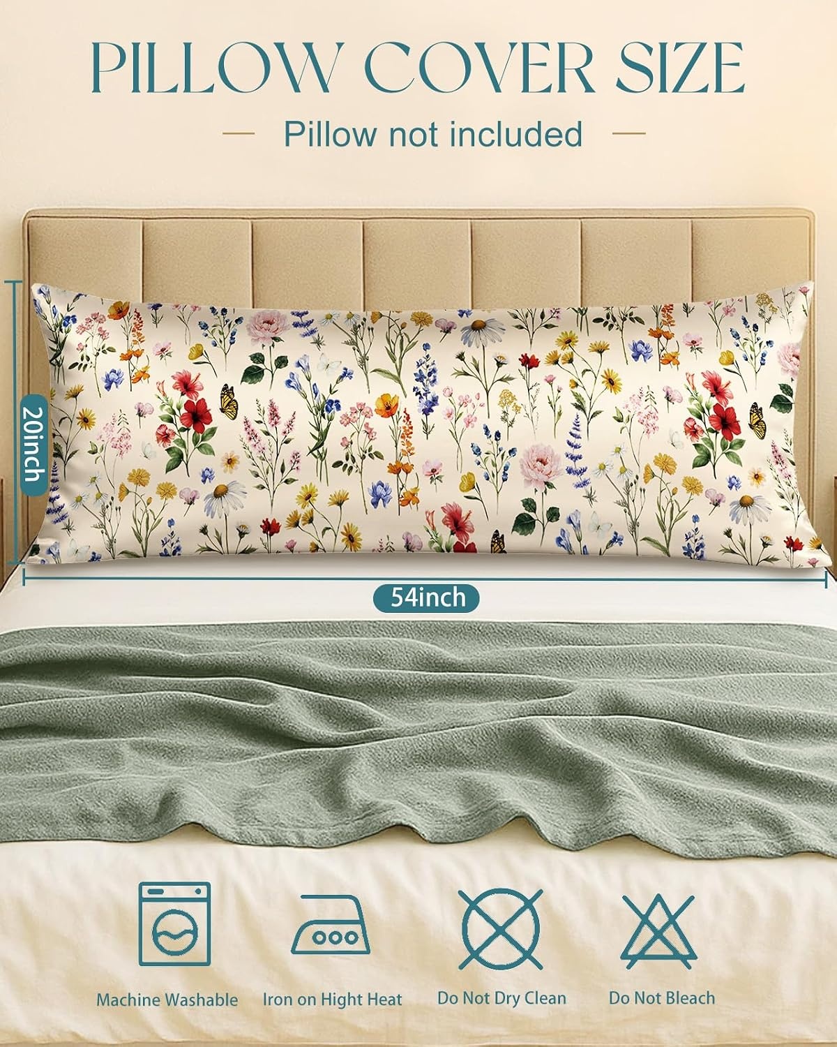 image:imageMiss Adola Silk Body Pillow Cover with Zipper 20x54 Inch Silk Long Pillow Case for Women Ladies Adults Soft Bed Decorative Cute Boho Large Body Pillowcase Sham for Hair and Skin Watercolor FlowerFloral
