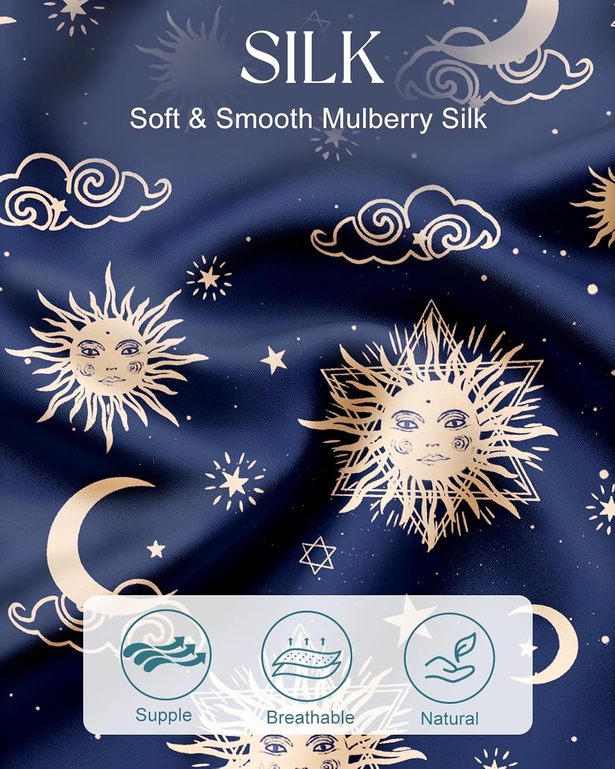 image:imageMiss Adola Silk Body Pillow Cover with Zipper 20x54 Inch Silk Long Pillow Case for Women Ladies Adults Soft Bed Decorative Cute Boho Large Body Pillowcase Sham for Hair and Skin Watercolor FlowerSun Moon Sign