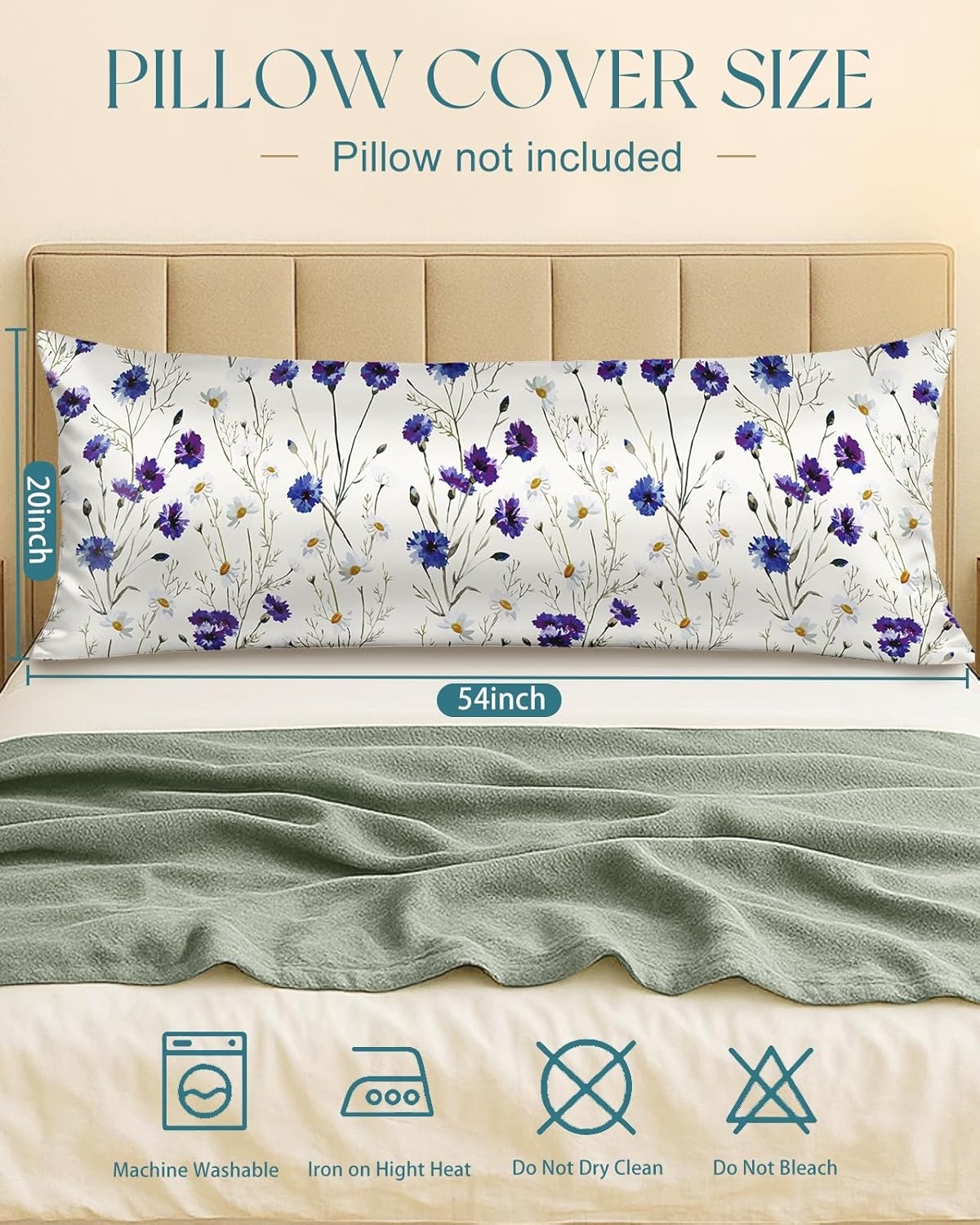 image:imageMiss Adola Silk Body Pillow Cover with Zipper 20x54 Inch Silk Long Pillow Case for Women Ladies Adults Soft Bed Decorative Cute Boho Large Body Pillowcase Sham for Hair and Skin Watercolor FlowerBlue Daisy