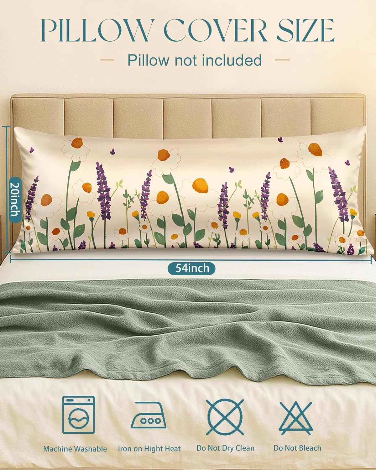 image:imageMiss Adola Silk Body Pillow Cover with Zipper 20x54 Inch Silk Long Pillow Case for Women Ladies Adults Soft Bed Decorative Cute Boho Large Body Pillowcase Sham for Hair and Skin Watercolor FlowerWild Floral